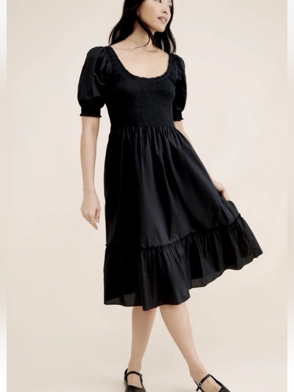Hill House Women’s The Louisa Nap Dress Size Small Black Midi Smocked